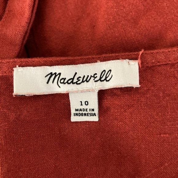 Madewell Linen-Cotton Pleat-Sleeve Jumpsuit 10 L Rust Pockets - Picture 5 of 8